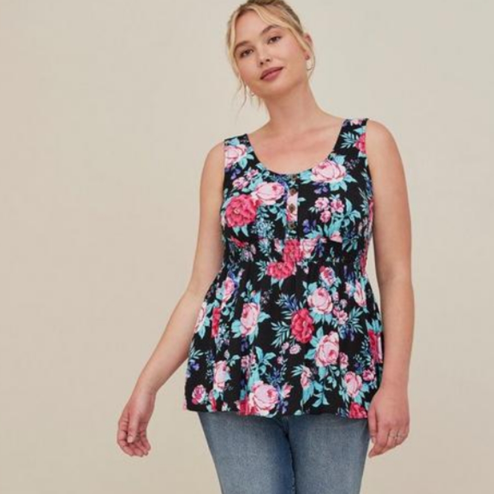 TORRID Rayon Slub Smocked Waist Button Front Tanks